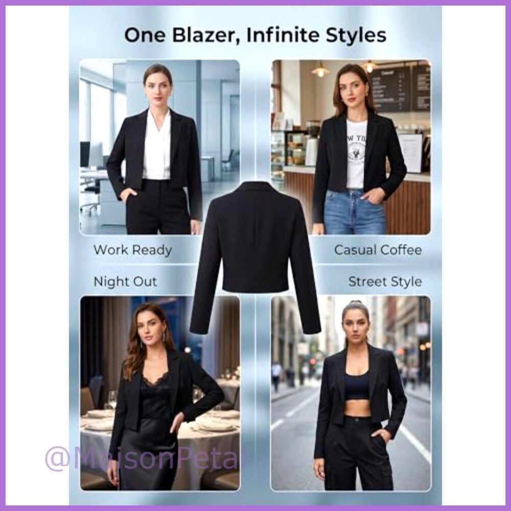 Polyester Blend Cropped Blazer Jacket Open Front … - image 5